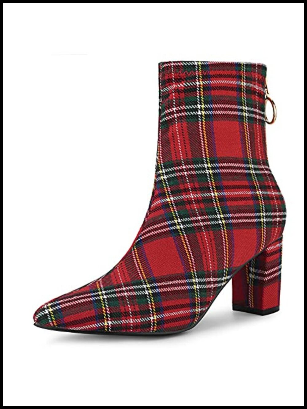 Pointed Toe Zipper Chunky Heels Ankle Boots